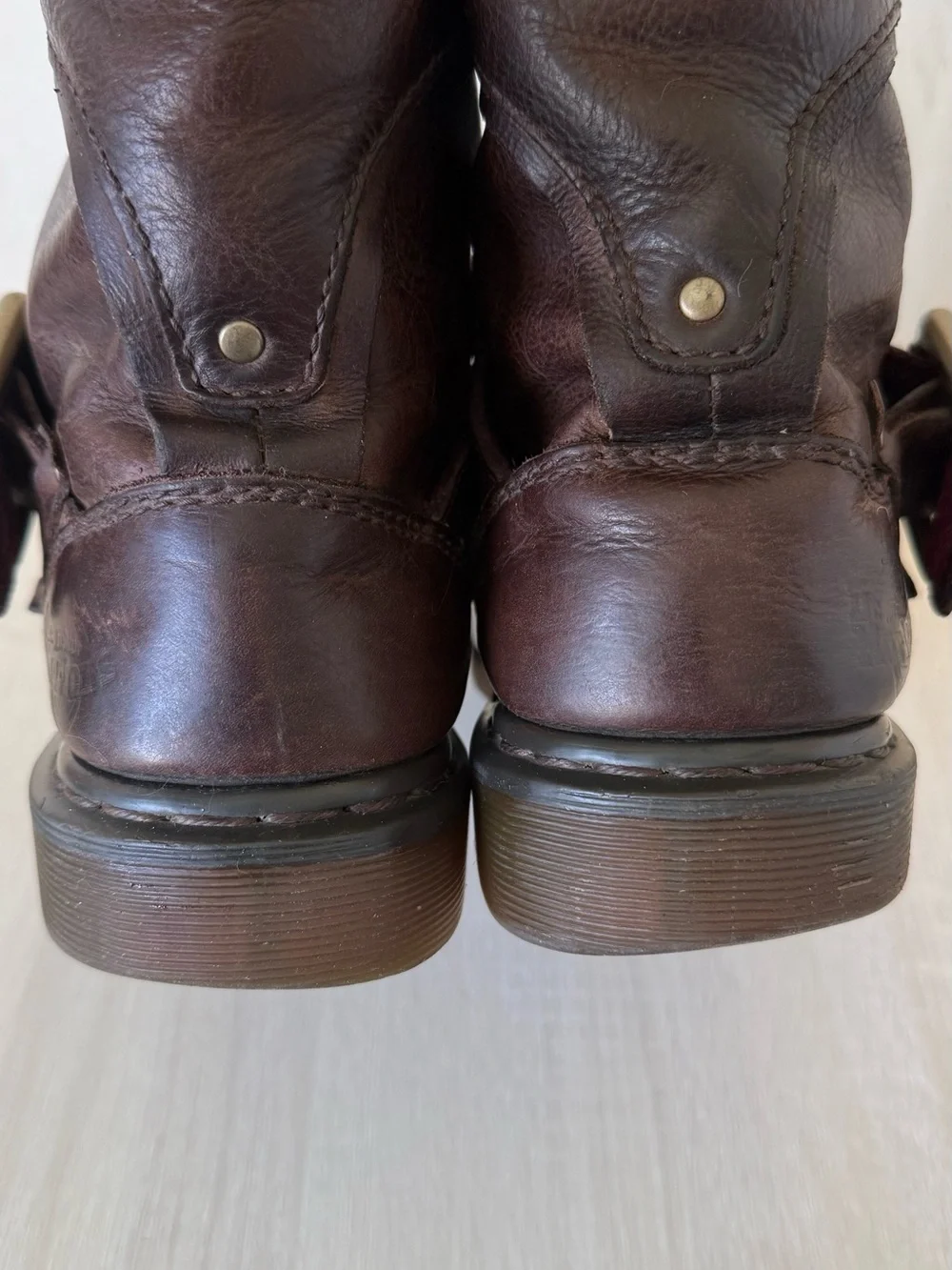 Dr. Martens Brown Leather Buckle Lace-Up Combat Boots Moto Biker Plaid M10/W11